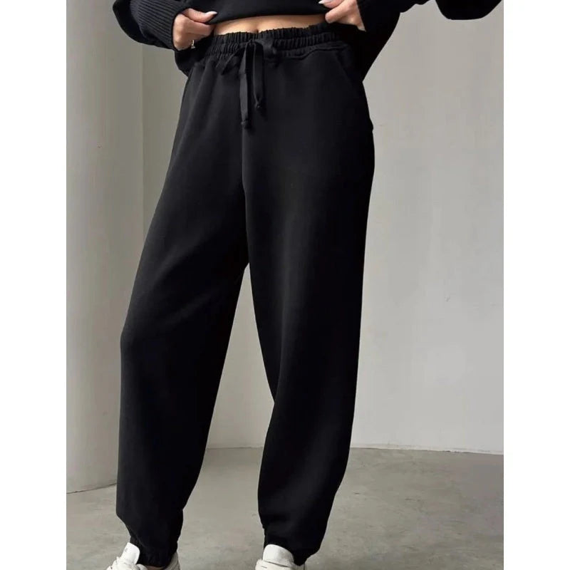 Style & Comfort- Half-Zipper Lapel Top & Matching Jogger